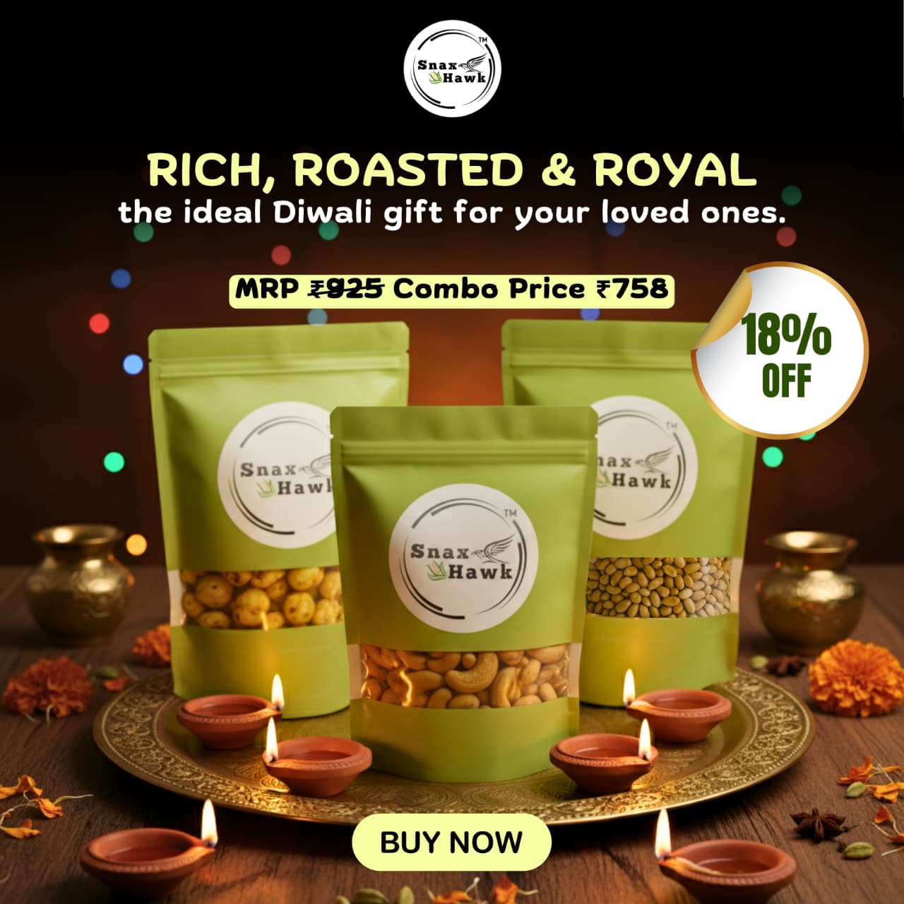SnaxHawk Nutty Combo – Rich, Roasted & Royal Snacks (600g)