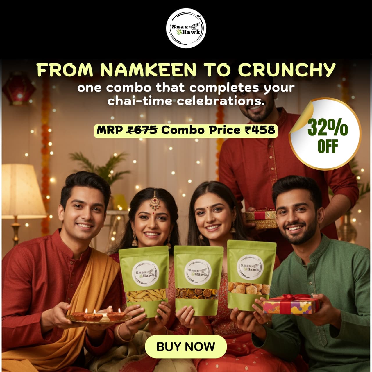 SnaxHawk Tea-Time Combo – Namkeen & Crunchy Snacks (450g)